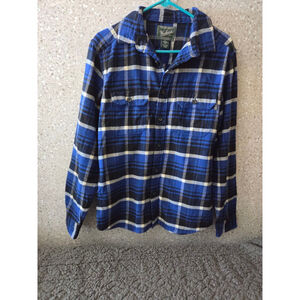 Men's Woolrich Blue Black Plaid Flannel Casual Button Down Shirt‎ M